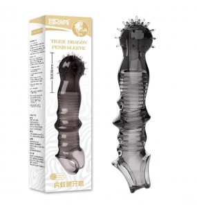 PLEASE ME - Tiger Dragon Penis Sleeve (Transparent Black)